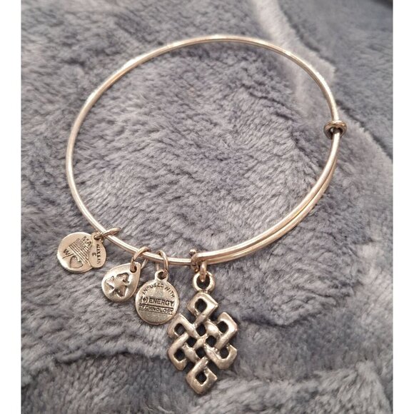 Alex And Ani Endless Knot Charm Expandable Wire Bangle Bracelet Silver Tone - Picture 2 of 2